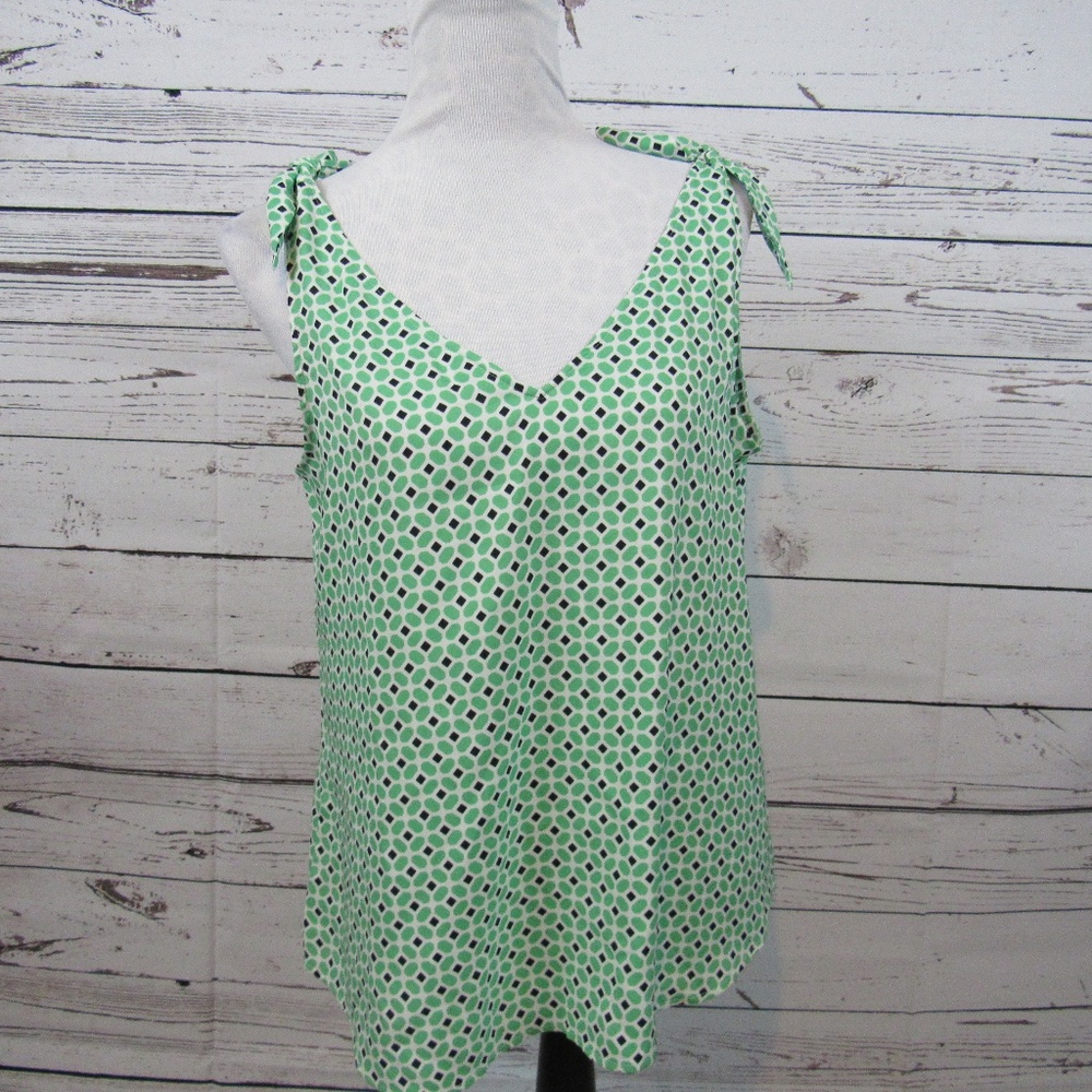 Ann Taylor green and blue print tie shoulder top